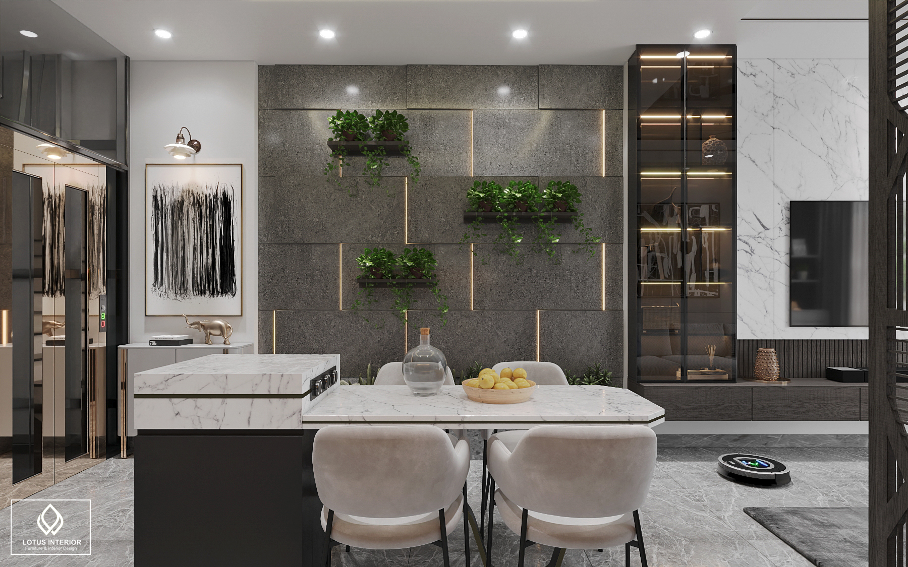 Khu bàn đảo kết hợp bàn ăn