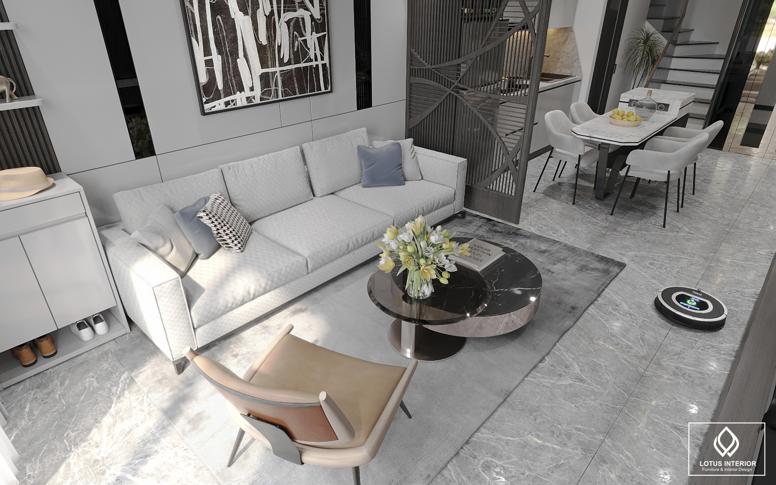 Sofa mài trắng ghi nổi bật