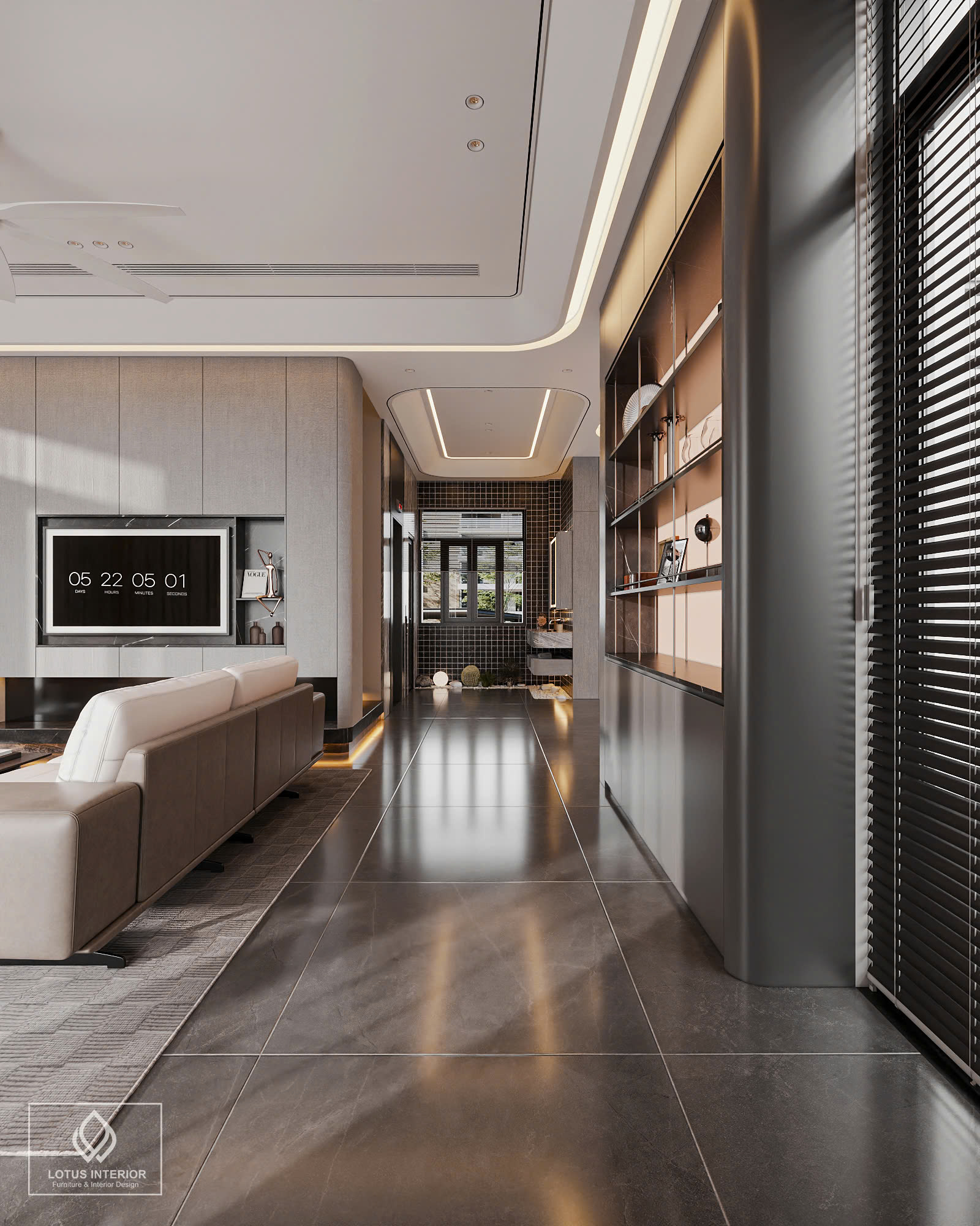 Không gian rộng rãi đầy sang trọng với tone màu trầm ấm