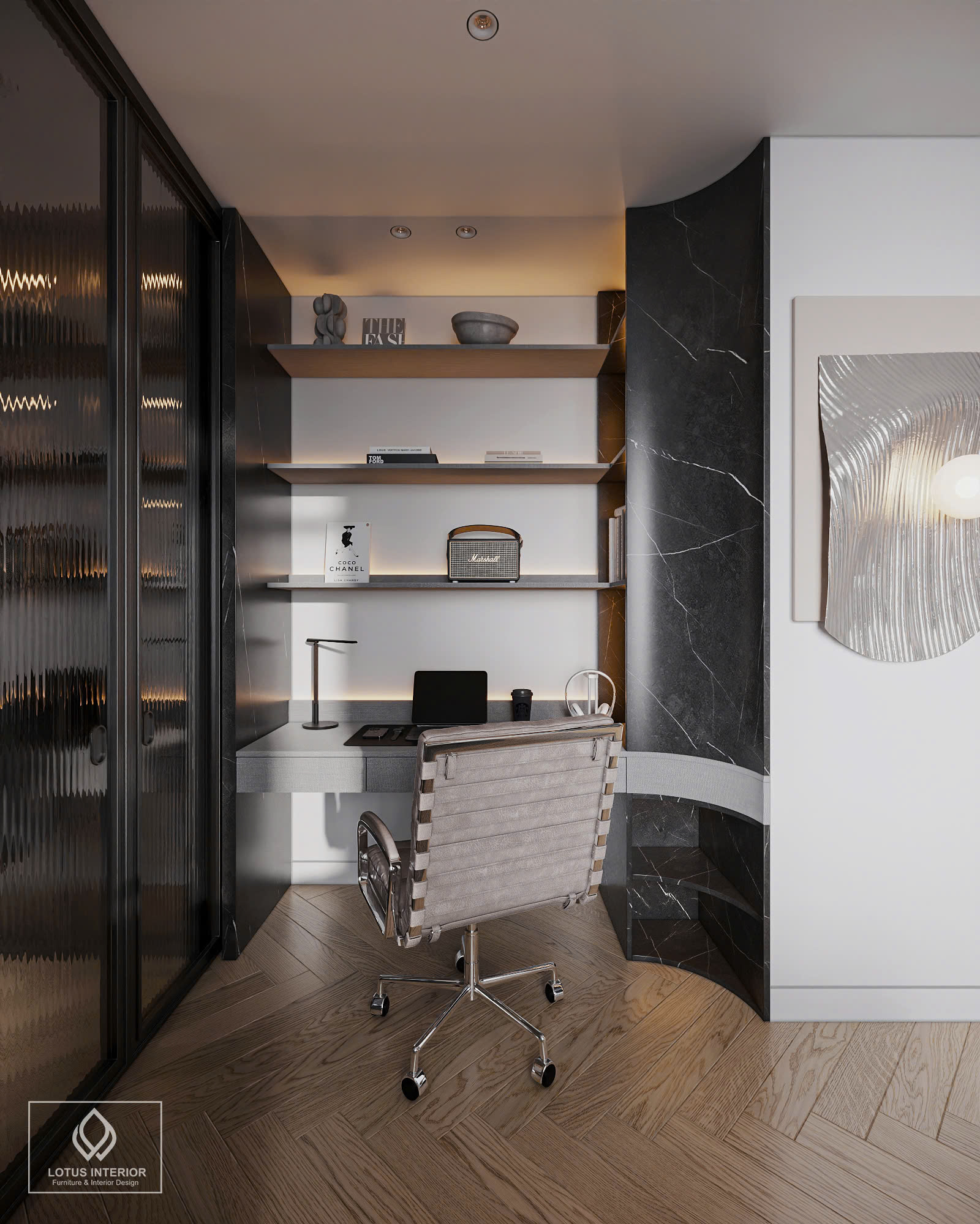 Bàn làm việc kết hợp kệ trang trí